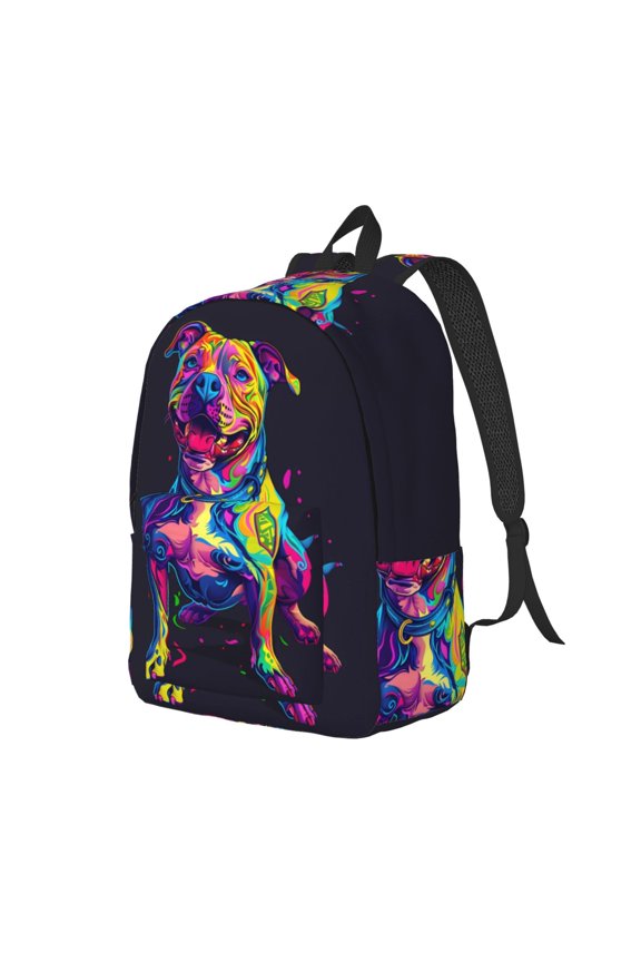 Neon Pop Art Pitbull Print Canvas Backpack for Women & Men Retro Aesthetic Rucksack Basic Backpack for High School/College Students Travel Laptop Bag