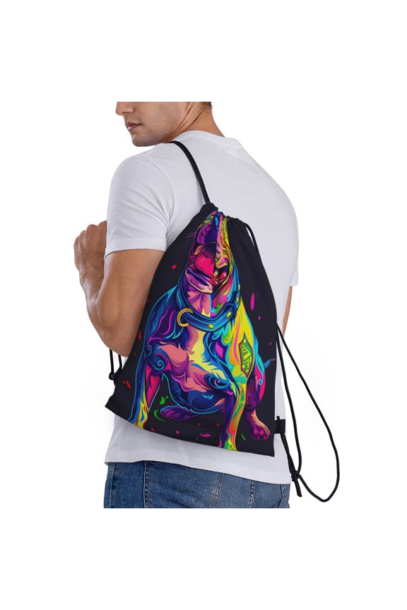 Neon Pop Art Pitbull Print Drawstring Backpack Bag Sport Gym Sackpack Heavy Duty String Backpack for Men Women