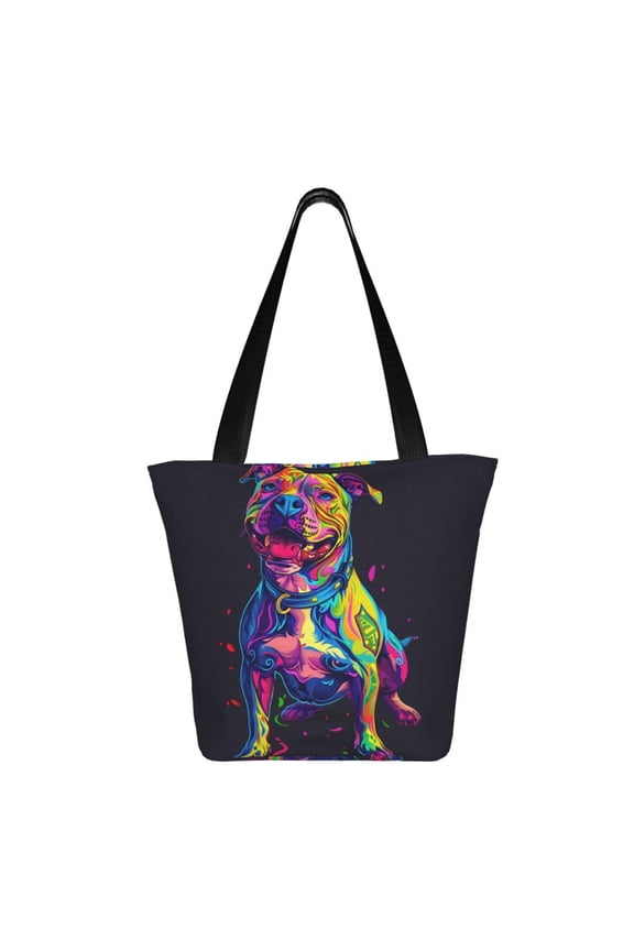 Neon Pop Art Pitbull Print Shoulder Bag for Women, Polyester Crossbody Purse Lightweight Handbag for Daily Travel and Casual Use