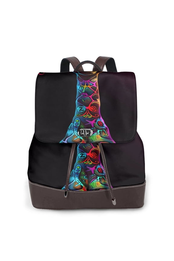 Neon Psychedelic Giraffe Pattern Womens Backpack Purse Leather Backpack Purse for Women Travel Fashion Backpack Designer Ladies Shoulder Bags