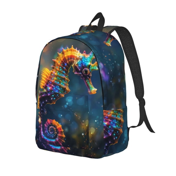 Ratiio Neon Seahorse Underwater Realm Print Canvas Backpack for Women & Men Retro Aesthetic Rucksack Basic Backpack for High School/College Students Travel Laptop Bag
