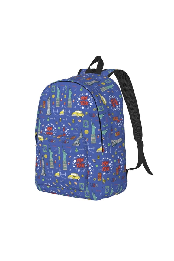 New-York City Print Canvas Backpack for Women & Men Retro Aesthetic Rucksack Basic Backpack for High School/College Students Travel Laptop Bag