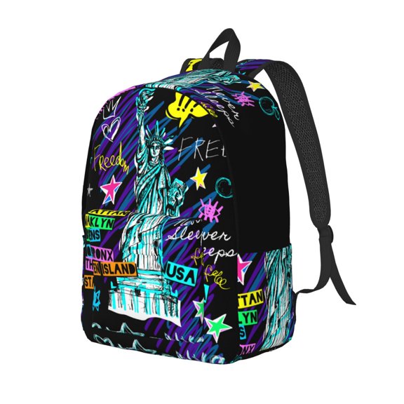 Ratiio New York City Print Canvas Backpack for Women & Men Retro Aesthetic Rucksack Basic Backpack for High School/College Students Travel Laptop Bag