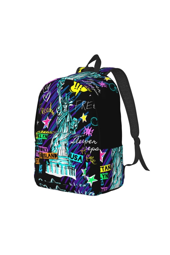 New York City Print Canvas Backpack for Women & Men Retro Aesthetic Rucksack Basic Backpack for High School/College Students Travel Laptop Bag