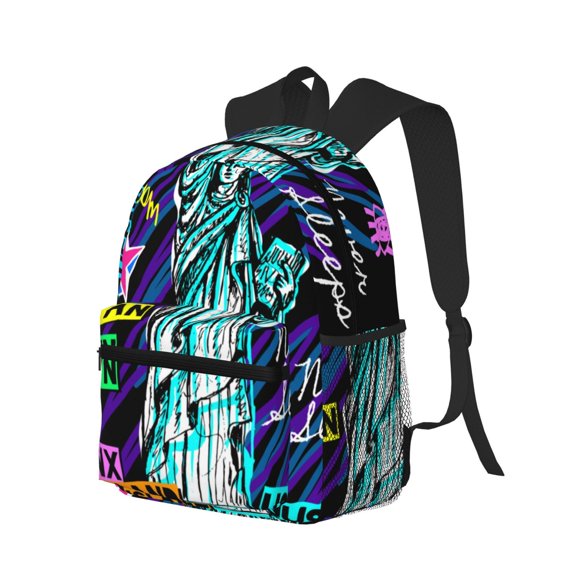 Ratiio New York City Print Casual Backpack for Men and Women, Water Resistant Oxford Fabric School Bag Lightweight Travel Daypack
