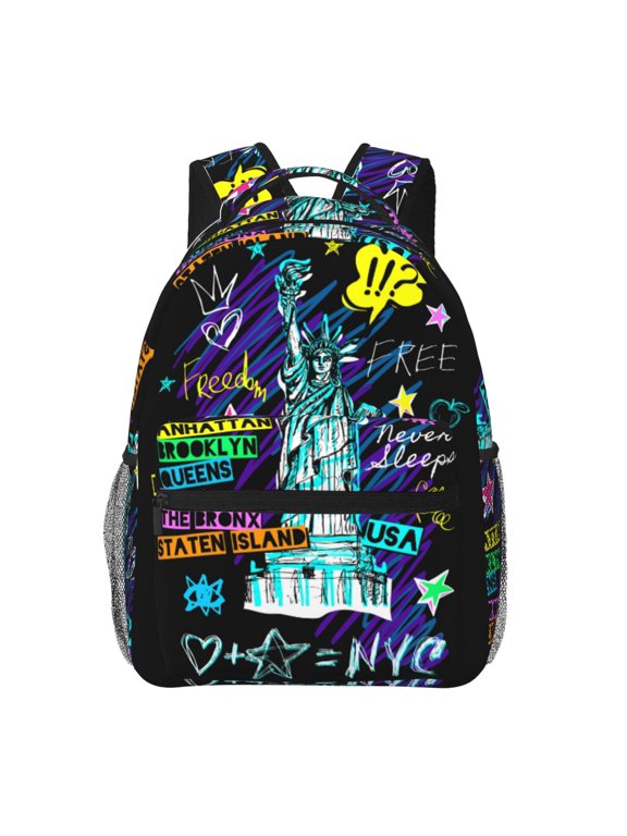New York City Print Eco-Friendly Casual Backpack, Water-Resistant Polyester Canvas Daypack with Smooth Zippers, Comfortable & Durable Travel Bag with Laptop Compartment