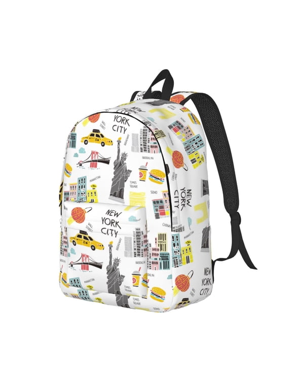 New York Print Canvas Backpack for Women & Men Retro Aesthetic Rucksack Basic Backpack for High School/College Students Travel Laptop Bag