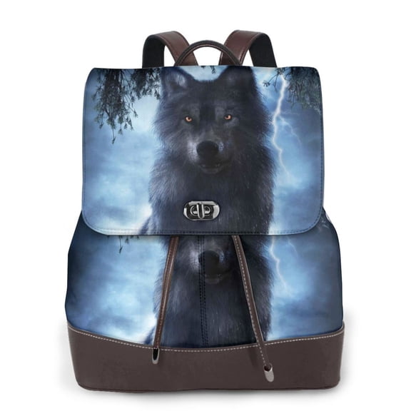 Ratiio Night Scene of Wolves Pattern Womens Backpack Purse Leather Backpack Purse for Women Travel Fashion Backpack Designer Ladies Shoulder Bags