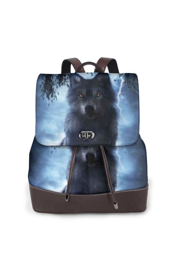 Night Scene of Wolves Pattern Womens Backpack Purse Leather Backpack Purse for Women Travel Fashion Backpack Designer Ladies Shoulder Bags