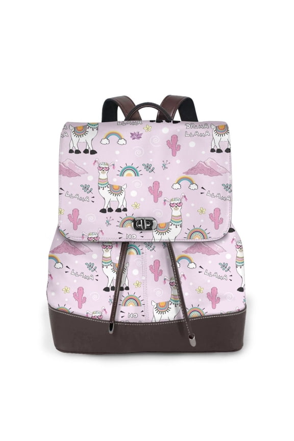 No Drama Llama Pattern Womens Backpack Purse Leather Backpack Purse for Women Travel Fashion Backpack Designer Ladies Shoulder Bags