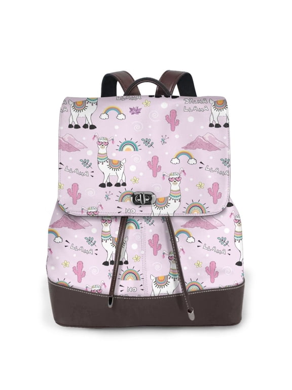 No Drama Llama Pattern Womens Backpack Purse Leather Backpack Purse for Women Travel Fashion Backpack Designer Ladies Shoulder Bags