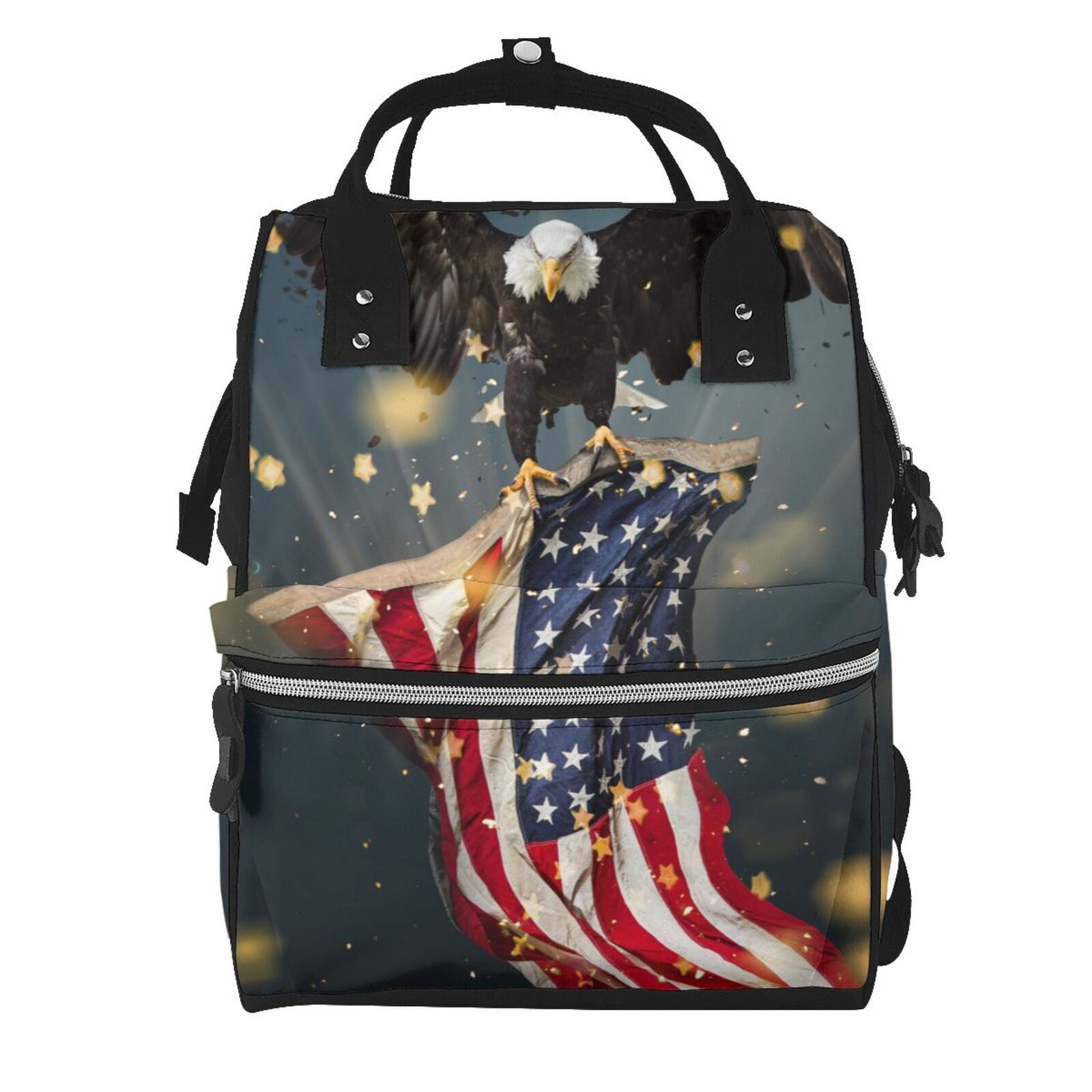 Ratiio North American Bald Eagle1 Mummy Backpack - Waterproof Twill Canvas, Large Capacity Diaper Bag with Multiple Pockets and Adjustable Straps