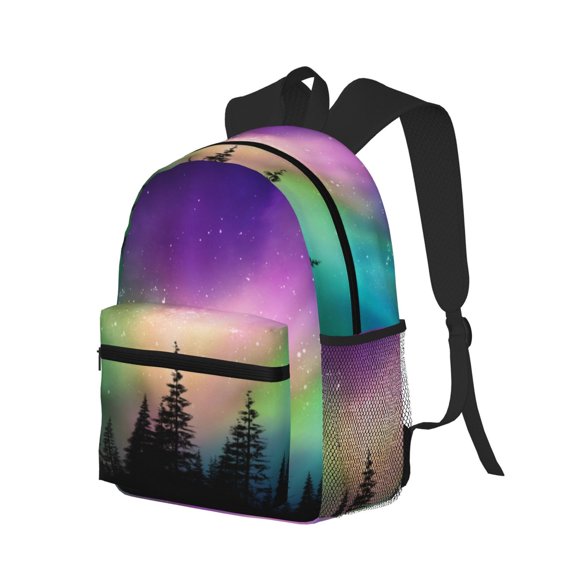 Ratiio Northern Lights Print Casual Backpack for Men and Women, Water Resistant Oxford Fabric School Bag Lightweight Travel Daypack