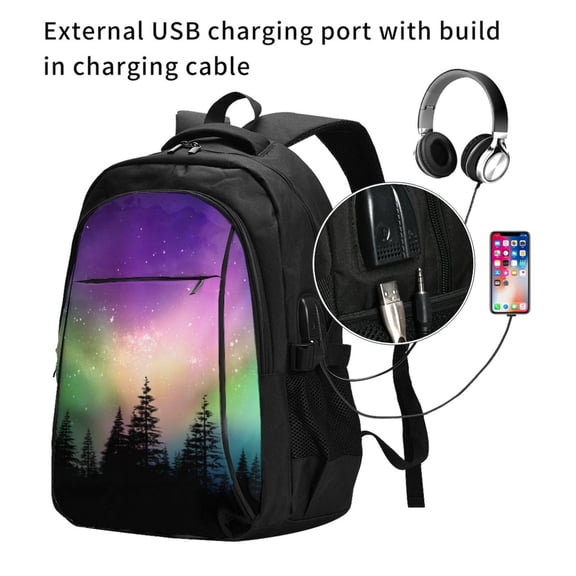 Ratiio Northern Lights Print Travel Laptop Backpack,Slim Sturdy Laptops Backpack with USB Charging Port, Water Resistant College School Computer Bag
