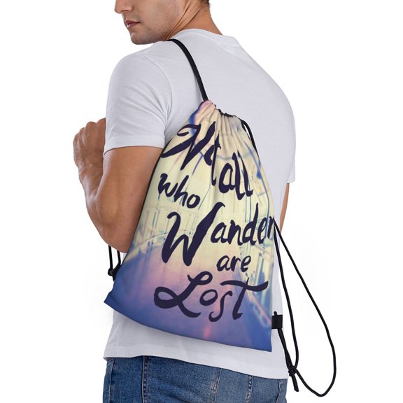 Ratiio Not All Those Who Wander Are Lost Print Drawstring Backpack Bag Sport Gym Sackpack Heavy Duty String Backpack for Men Women