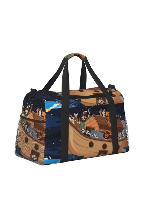 Ocean Scene with Noah's Ark Pattern Hand Travel Bag, Weekender Carry On for Women Men, Sports Gym Bag, Workout Duffel Bag, Overnight Shoulder Bag fit 15.6 Inch Laptop