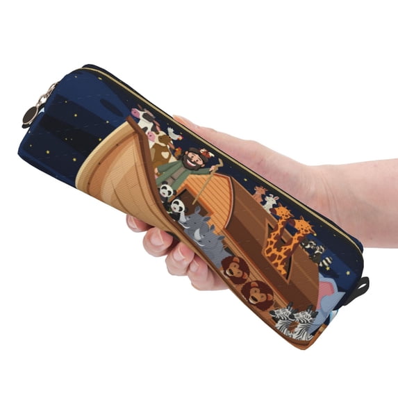 Ratiio Ocean Scene with Noah's Ark Pattern Leather Pencil Case, Pencil Pouch with Durable Zipper, Compact and Stylish Organizer for Stationery, Art Supplies, Travel Essentials