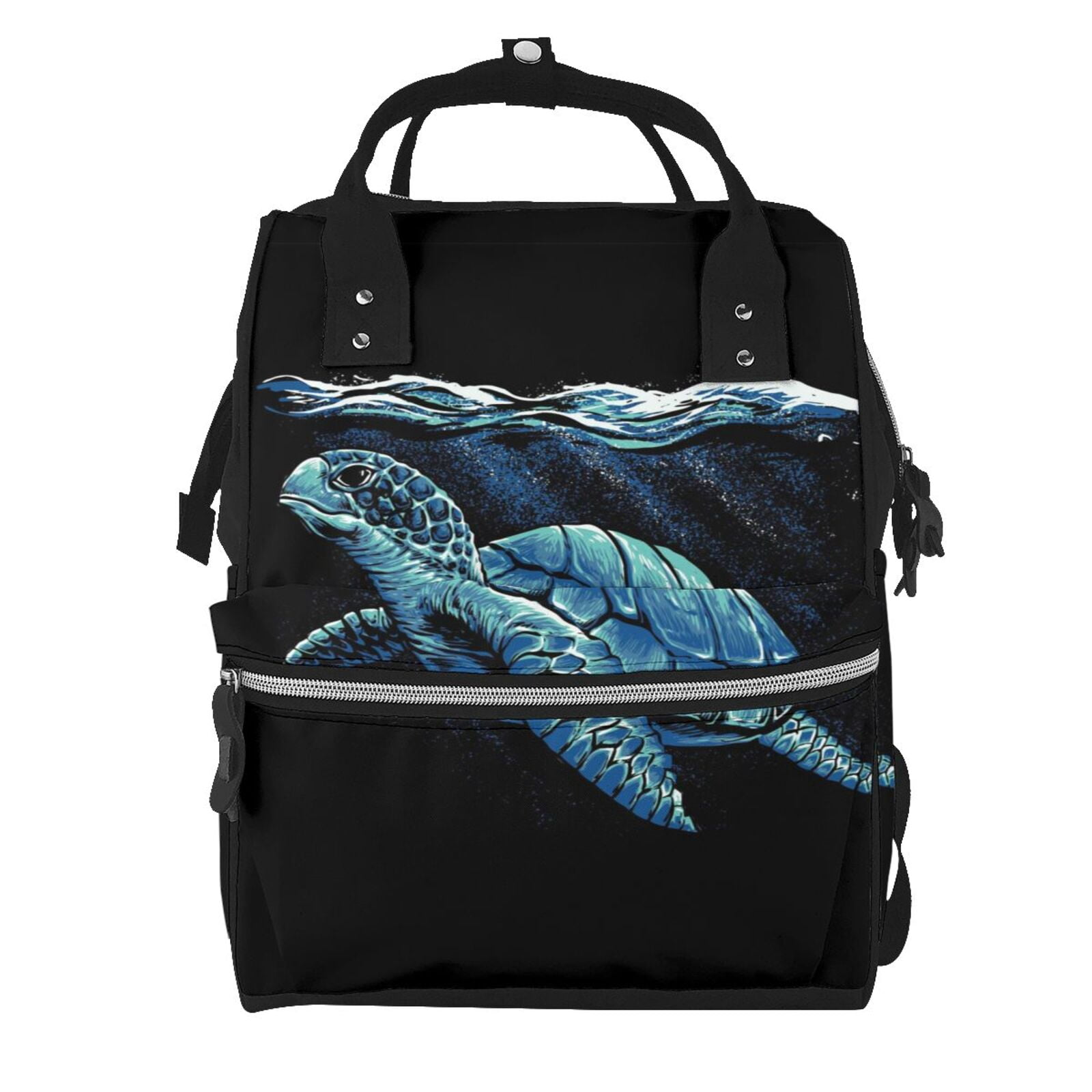 Ratiio Ocean Turtle Mummy Backpack - Waterproof Twill Canvas, Large Capacity Diaper Bag with Multiple Pockets and Adjustable Straps