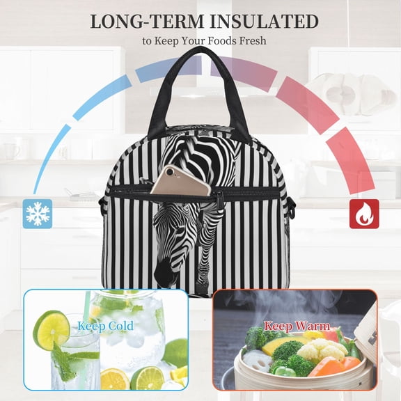 Ratiio Optical Zebra Illusion Pattern Lunch Bag ,Insulated Lunch Box, Small Leakproof Cooler Food Lunch Containers Reusable High Capacity Lunch Tote Bags