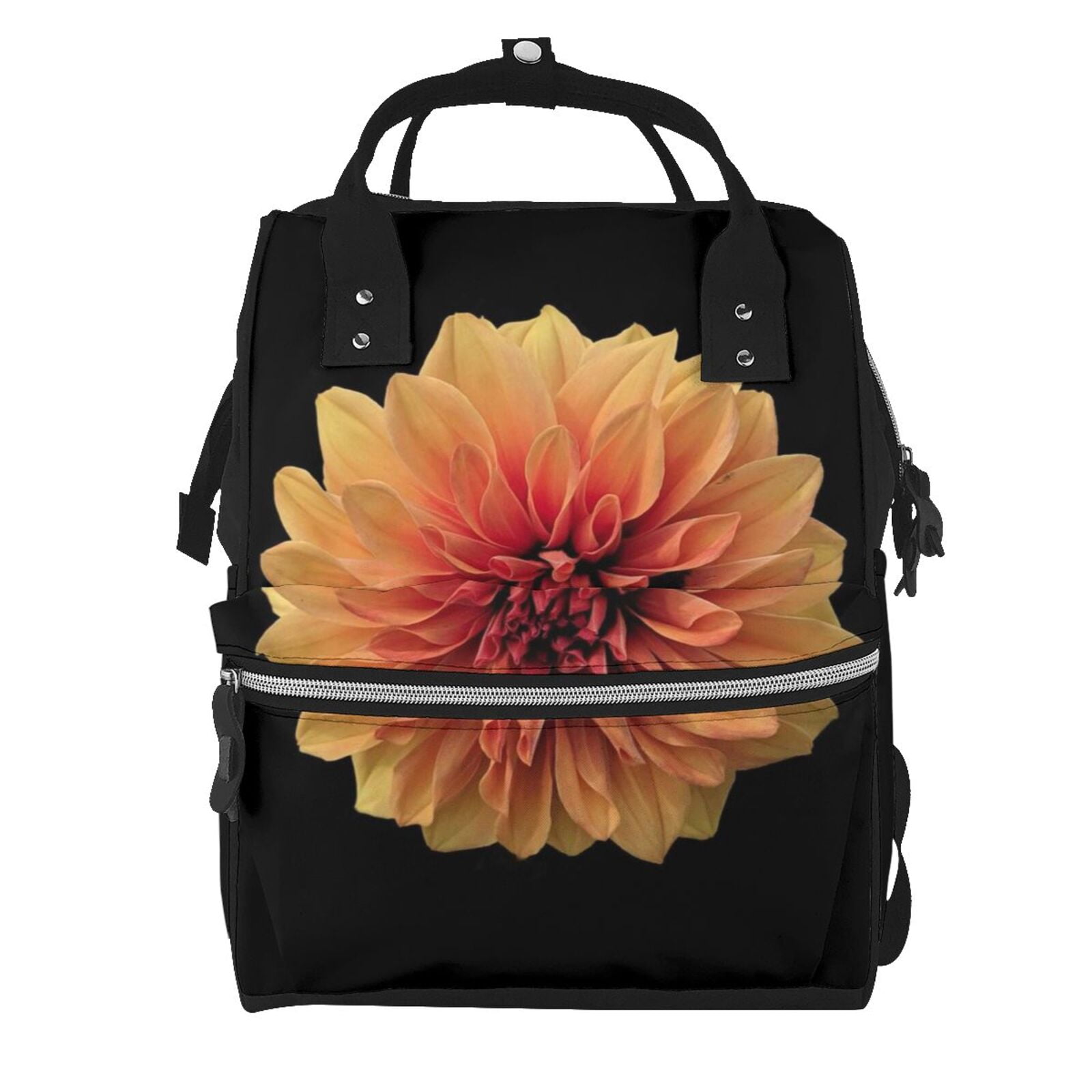 Ratiio Orange Dalia Mummy Backpack - Waterproof Twill Canvas, Large Capacity Diaper Bag with Multiple Pockets and Adjustable Straps