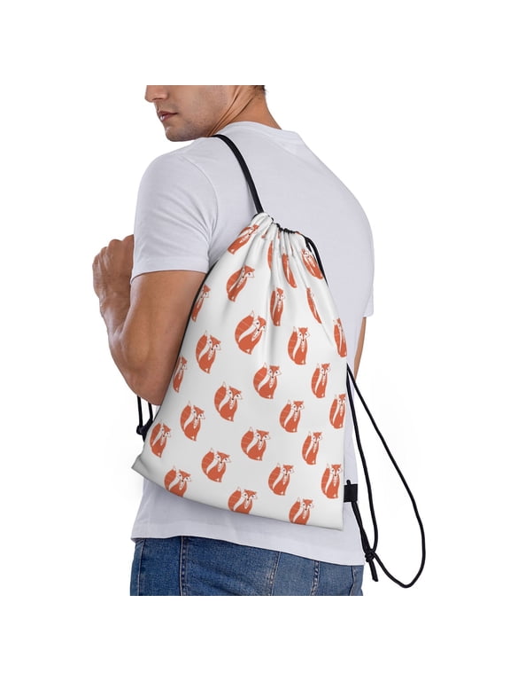 Orange Fox Print Drawstring Backpack Bag Sport Gym Sackpack Heavy Duty String Backpack for Men Women