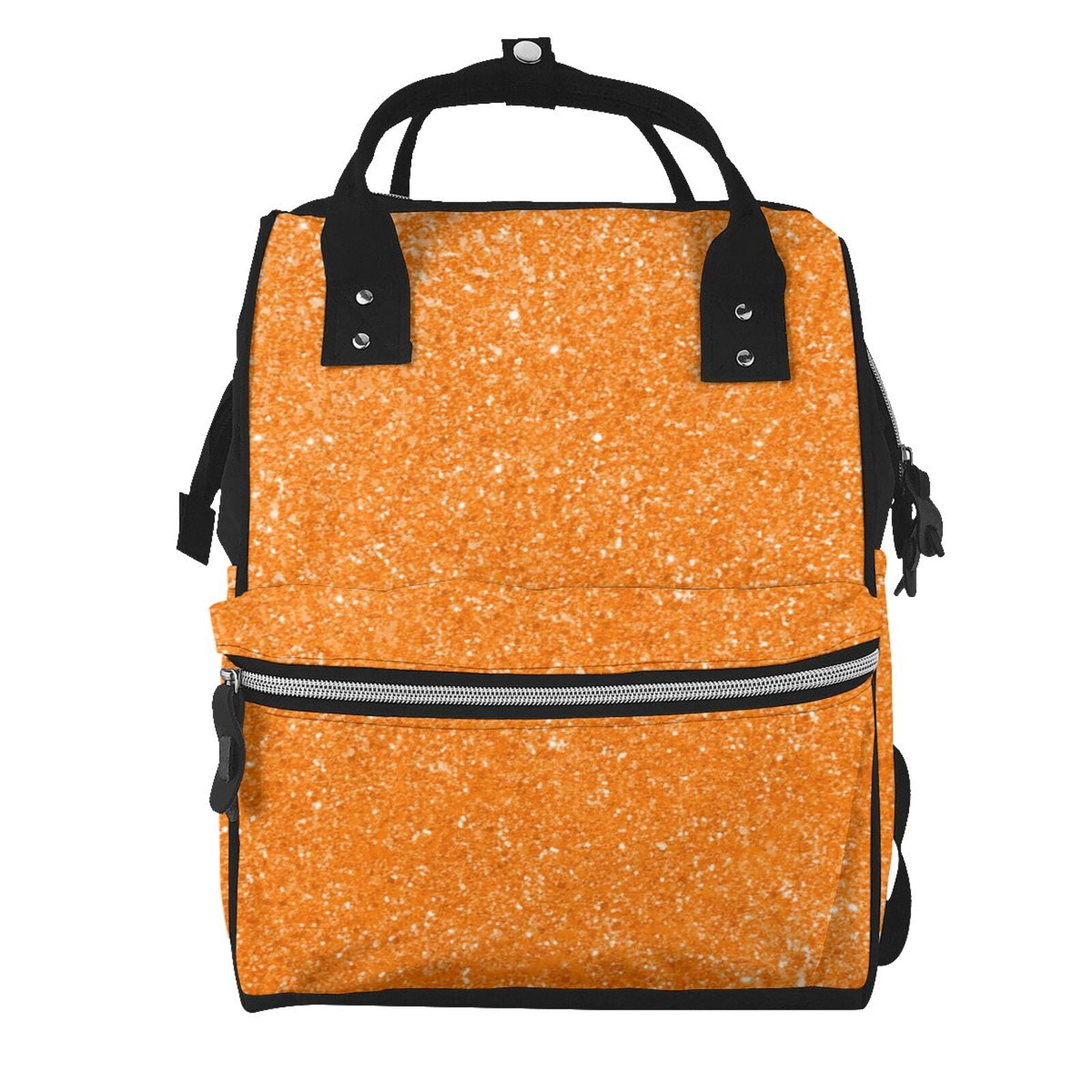 Ratiio Orange Glitter2 Mummy Backpack - Waterproof Twill Canvas, Large Capacity Diaper Bag with Multiple Pockets and Adjustable Straps
