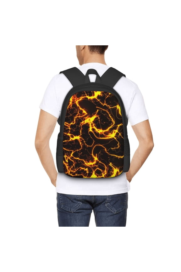 Orange Lightning Backpack for Men and Women - Durable 600D Oxford Cloth -Large Capacity, Water-Resistant School, Travel, and Hiking Bag