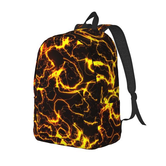 Ratiio Orange Lightning Print Canvas Backpack for Women & Men Retro Aesthetic Rucksack Basic Backpack for High School/College Students Travel Laptop Bag