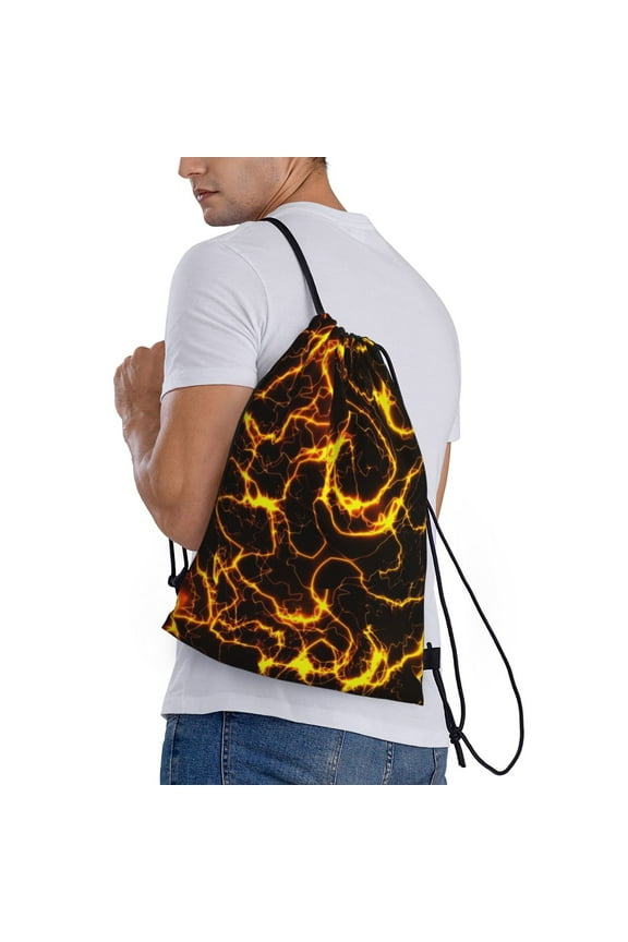 Orange Lightning Print Drawstring Backpack Bag Sport Gym Sackpack Heavy Duty String Backpack for Men Women