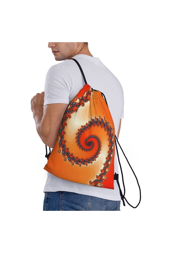 Orange Rotating Print Drawstring Backpack Bag Sport Gym Sackpack Heavy Duty String Backpack for Men Women