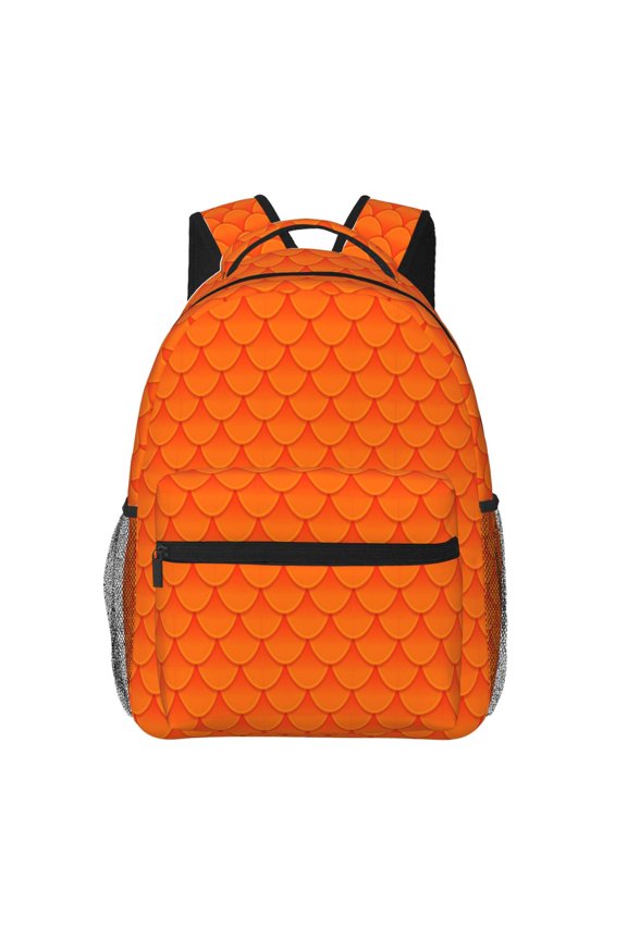 Orange Scales Print Eco-Friendly Casual Backpack, Water-Resistant Polyester Canvas Daypack with Smooth Zippers, Comfortable & Durable Travel Bag with Laptop Compartment