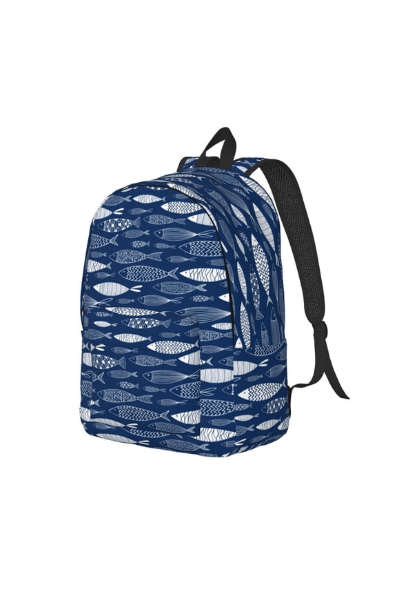 Ornamental Fish Print Canvas Backpack for Women & Men Retro Aesthetic Rucksack Basic Backpack for High School/College Students Travel Laptop Bag