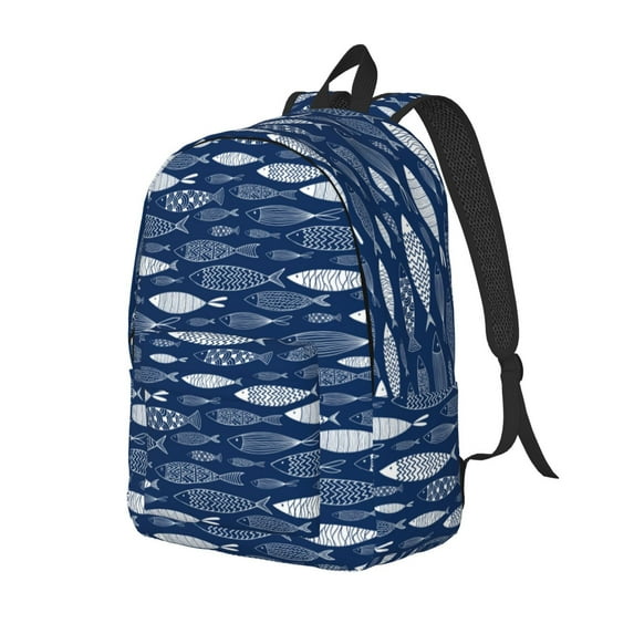 Ratiio Ornamental Fish Print Canvas Backpack for Women & Men Retro Aesthetic Rucksack Basic Backpack for High School/College Students Travel Laptop Bag