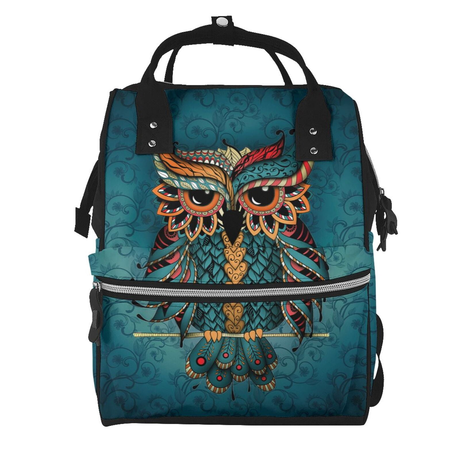 Ratiio Owl In Blue Mummy Backpack - Waterproof Twill Canvas, Large Capacity Diaper Bag with Multiple Pockets and Adjustable Straps