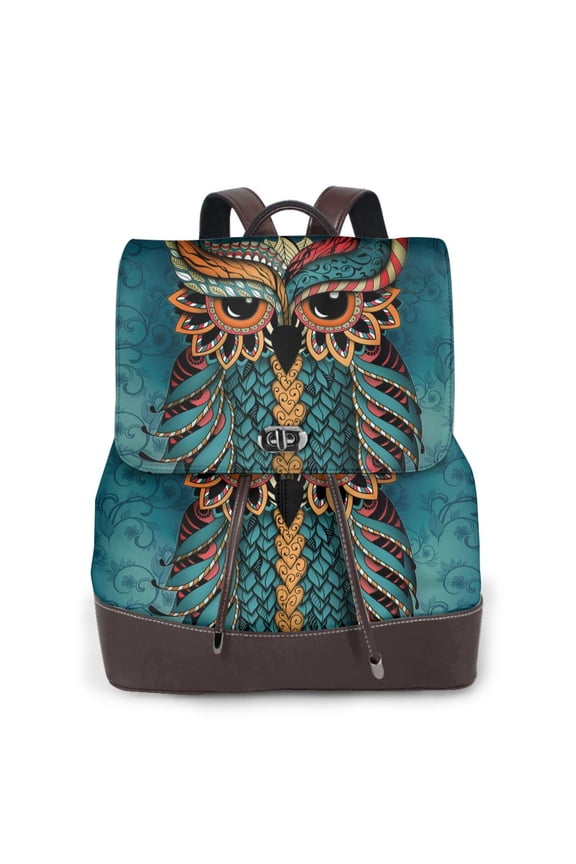 Owl In Blue Pattern Womens Backpack Purse Leather Backpack Purse for Women Travel Fashion Backpack Designer Ladies Shoulder Bags
