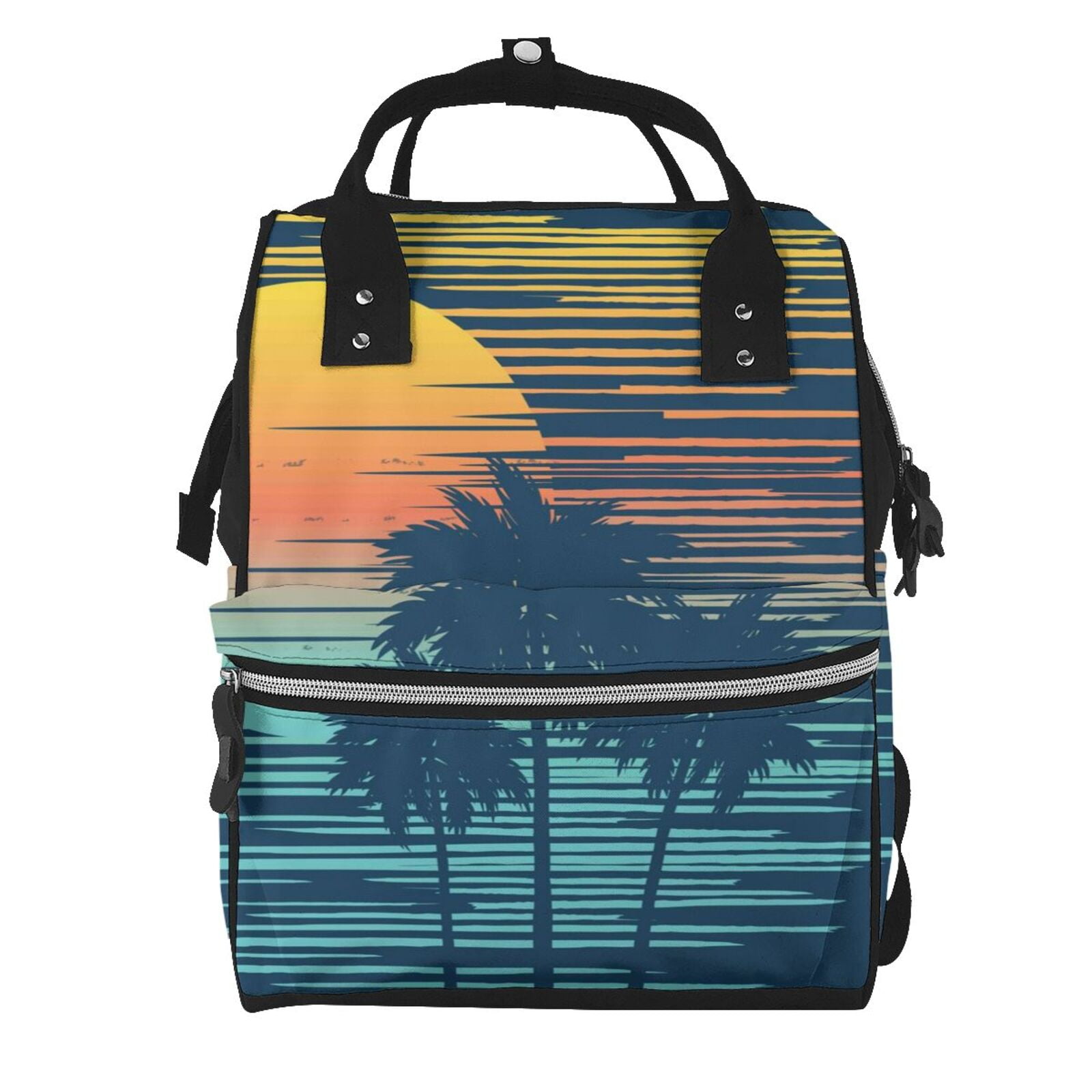 Ratiio Palm Trees Mummy Backpack - Waterproof Twill Canvas, Large Capacity Diaper Bag with Multiple Pockets and Adjustable Straps