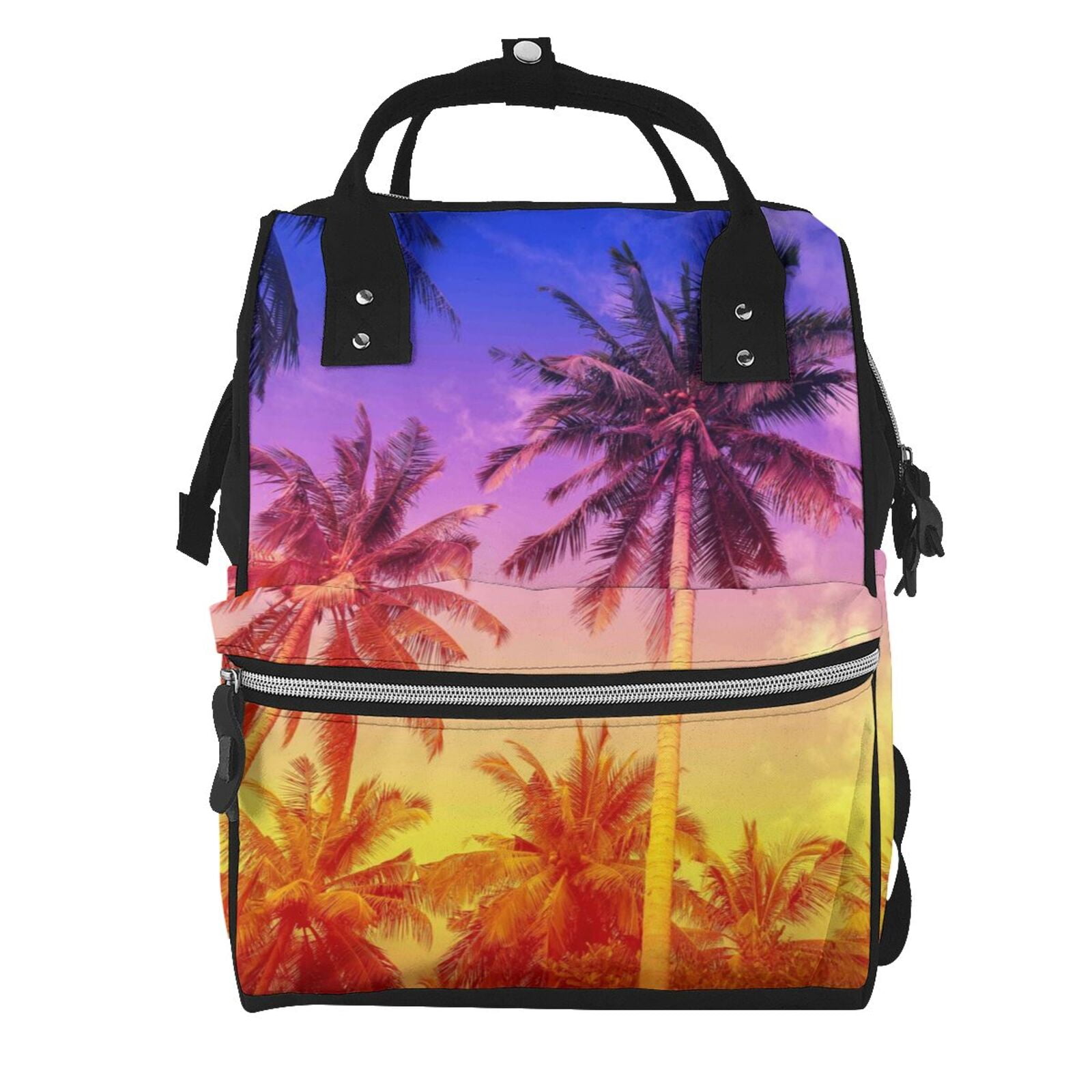 Ratiio Palm Trees at Sunset Mummy Backpack - Waterproof Twill Canvas, Large Capacity Diaper Bag with Multiple Pockets and Adjustable Straps