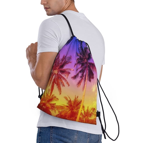 Ratiio Palm Trees at Sunset Print Drawstring Backpack Bag Sport Gym Sackpack Heavy Duty String Backpack for Men Women
