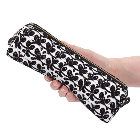 Ratiio Panda Pattern Leather Pencil Case, Pencil Pouch with Durable Zipper, Compact and Stylish Organizer for Stationery, Art Supplies, Travel Essentials