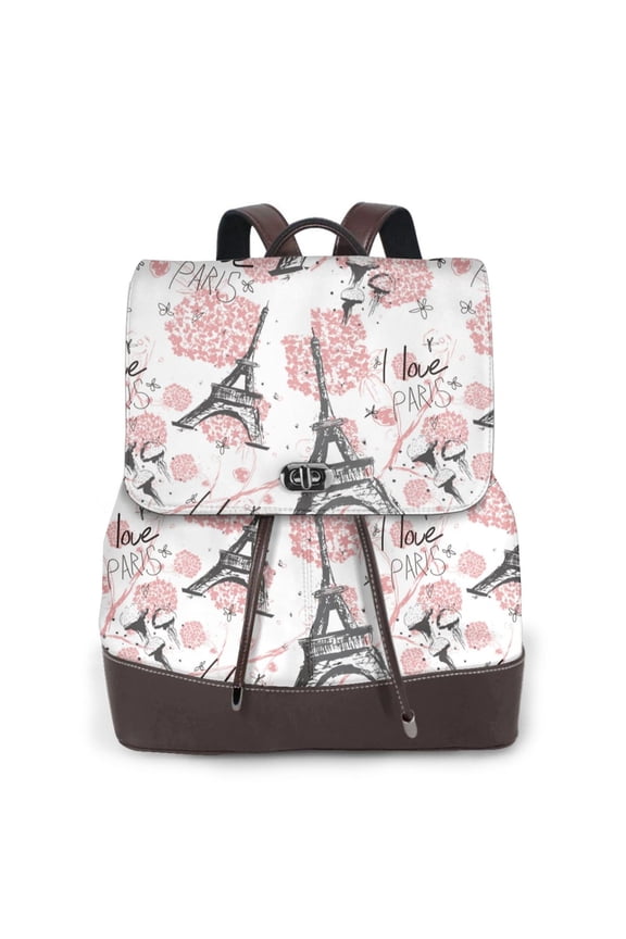 Paris Pattern Womens Backpack Purse Leather Backpack Purse for Women Travel Fashion Backpack Designer Ladies Shoulder Bags