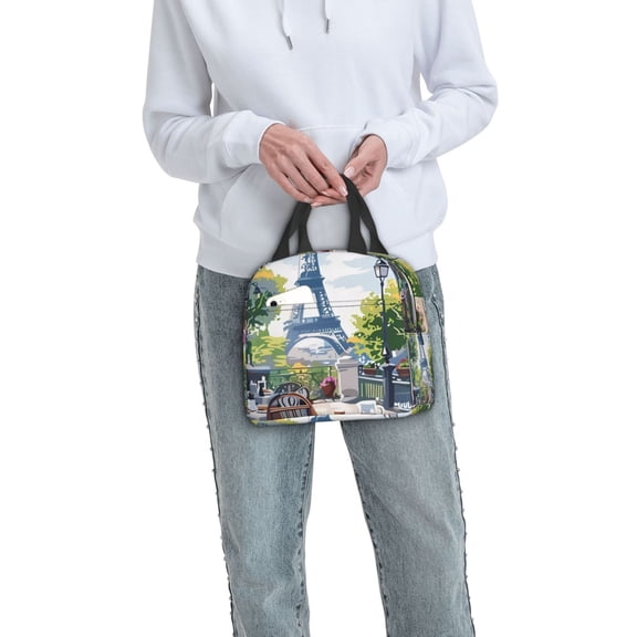 Ratiio Parisian Cafe With Eiffel Print Lunch Bag Lunch Box Insulated Lunch Bag Adult Lunch Box for Men and Women