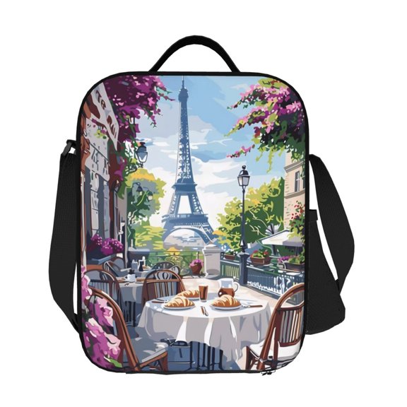 Ratiio Parisian Cafe With Eiffel Print Lunch Box - Reusable Lunch Bag Men Adult Women- Insulated LunchBox