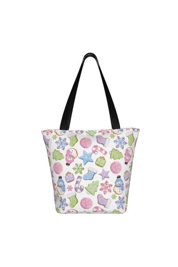 Pastel Christmas Cookies Print Shoulder Bag for Women, Polyester Crossbody Purse Lightweight Handbag for Daily Travel and Casual Use