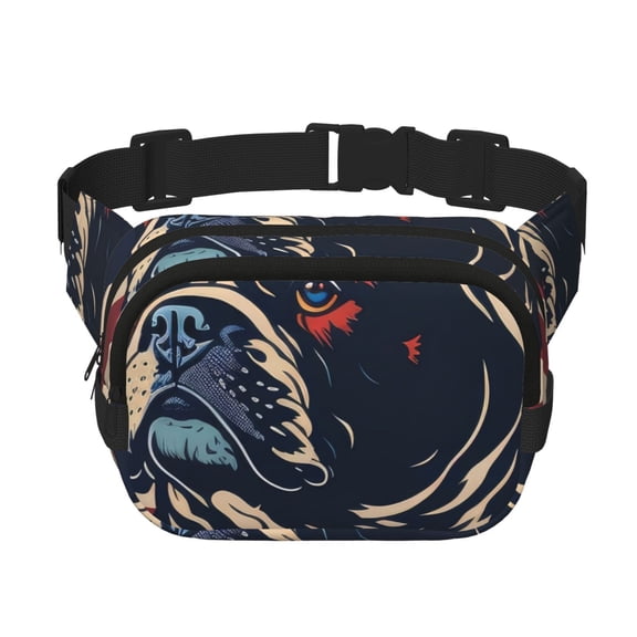 Ratiio Patriotic Bulldog Art Pattern Square Double Layer Waist Bag, Durable Twill Fabric Waist Pack with Adjustable Belt,Outdoor Hiking, Running, Travel Waist Bag