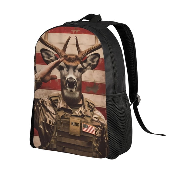Ratiio Patriotic Deer Soldier Salute Print Backpack with Padded 15-inch Laptop Sleeve- Spacious and Durable Daypack for Work and Travel