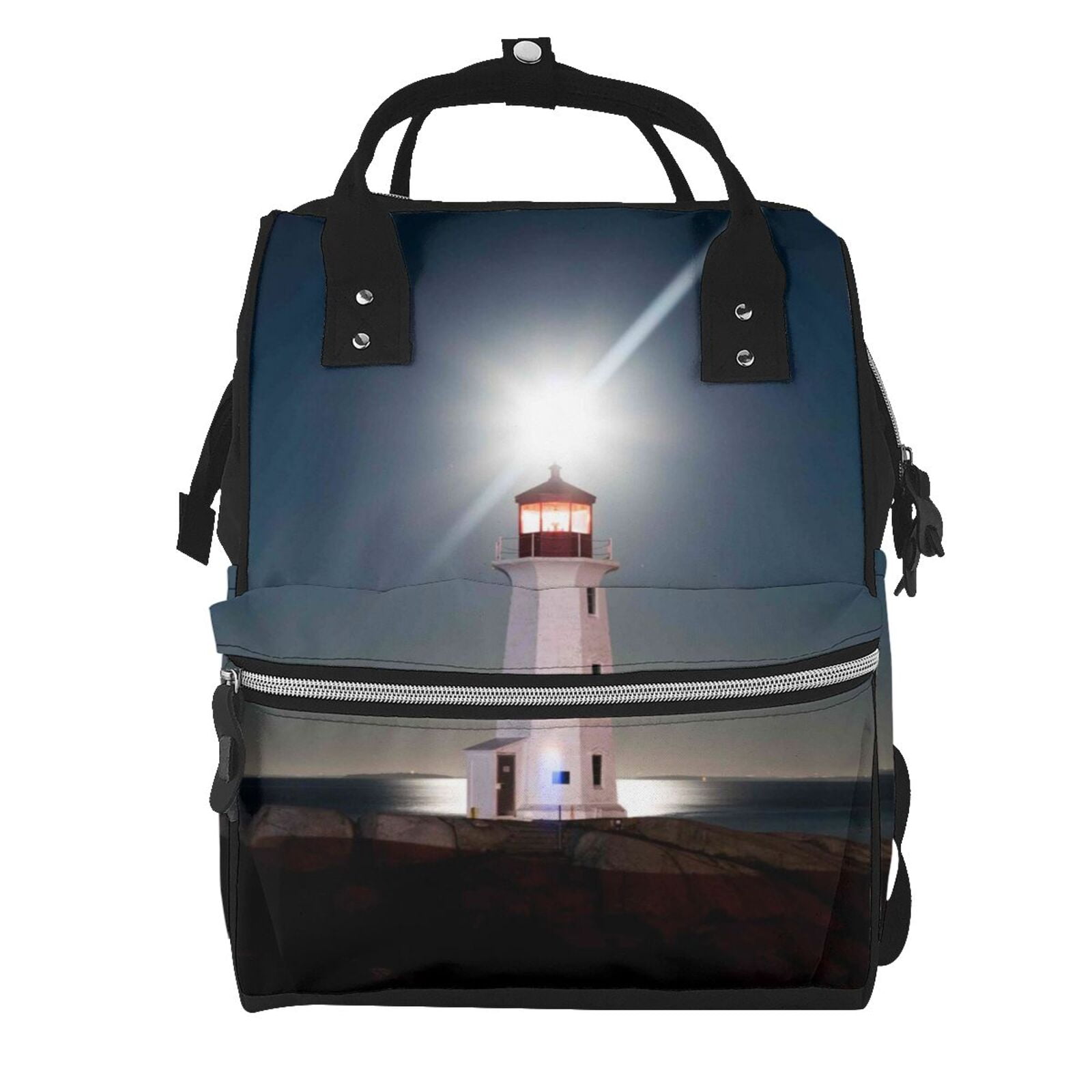 Ratiio Peggy's Cove Lighthouse Mummy Backpack - Waterproof Twill Canvas, Large Capacity Diaper Bag with Multiple Pockets and Adjustable Straps