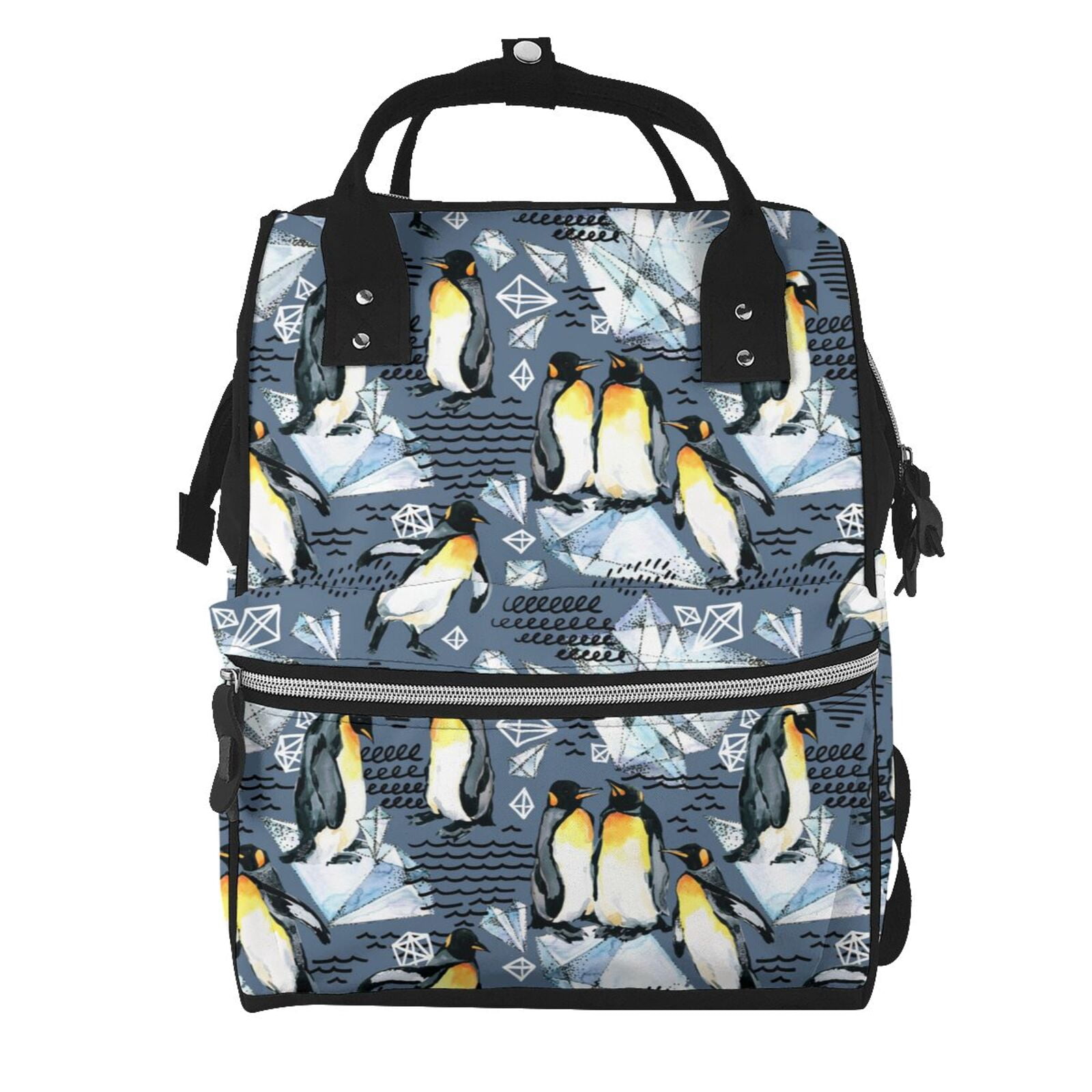 Ratiio Penguin Arctic Adventure Mummy Backpack - Waterproof Twill Canvas, Large Capacity Diaper Bag with Multiple Pockets and Adjustable Straps