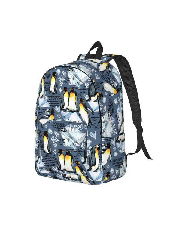 Penguin Arctic Adventure Print Canvas Backpack for Women & Men Retro Aesthetic Rucksack Basic Backpack for High School/College Students Travel Laptop Bag