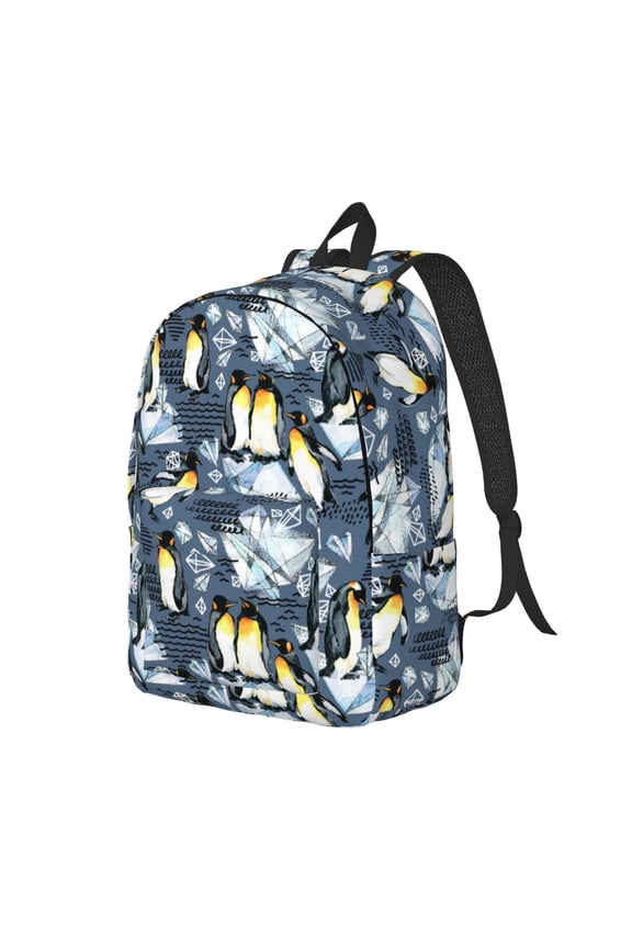 Penguin Arctic Adventure Print Canvas Backpack for Women & Men Retro Aesthetic Rucksack Basic Backpack for High School/College Students Travel Laptop Bag