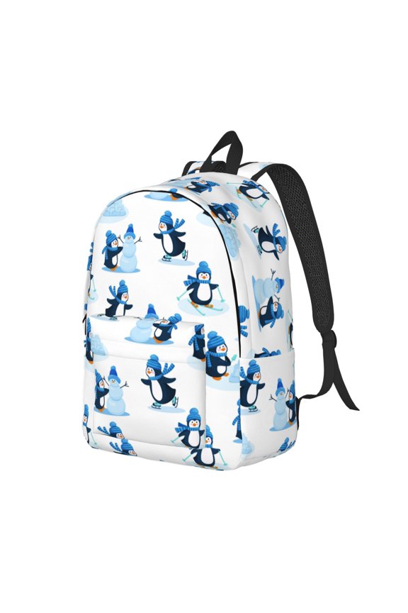 Penguin Winter Fun Print Canvas Backpack for Women & Men Retro Aesthetic Rucksack Basic Backpack for High School/College Students Travel Laptop Bag